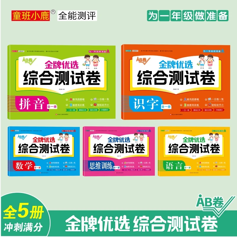 幼小衔接综合测试卷幼儿园中大班升一年级拼音数学识字强化训练书