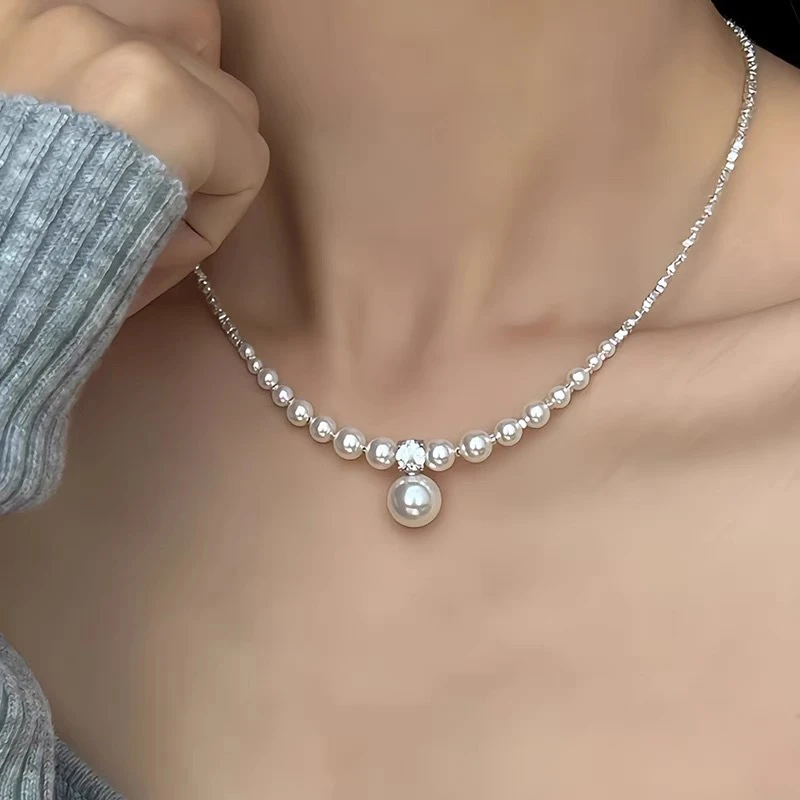 合金项链 时尚金属珠珠项链女法式复古个性简约颈链锁骨链ins
