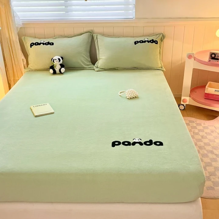【秋天爸爸专属】馨美罗家纺  熊猫牛奶绒毛巾绣床笠单件套