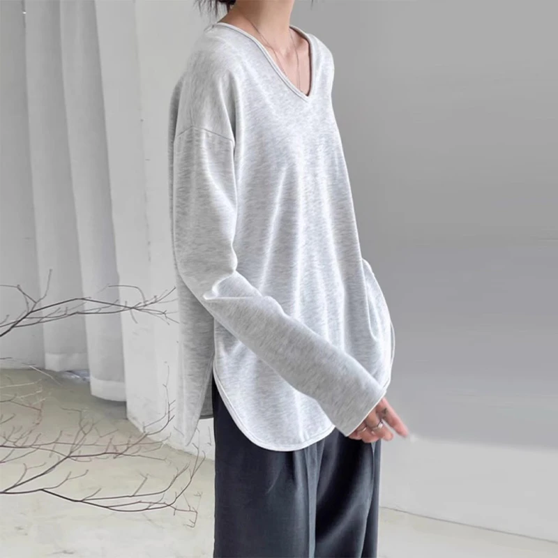 秋冬长袖打底衫女内搭高级感磨毛T恤宽松显瘦百搭下摆开叉上衣