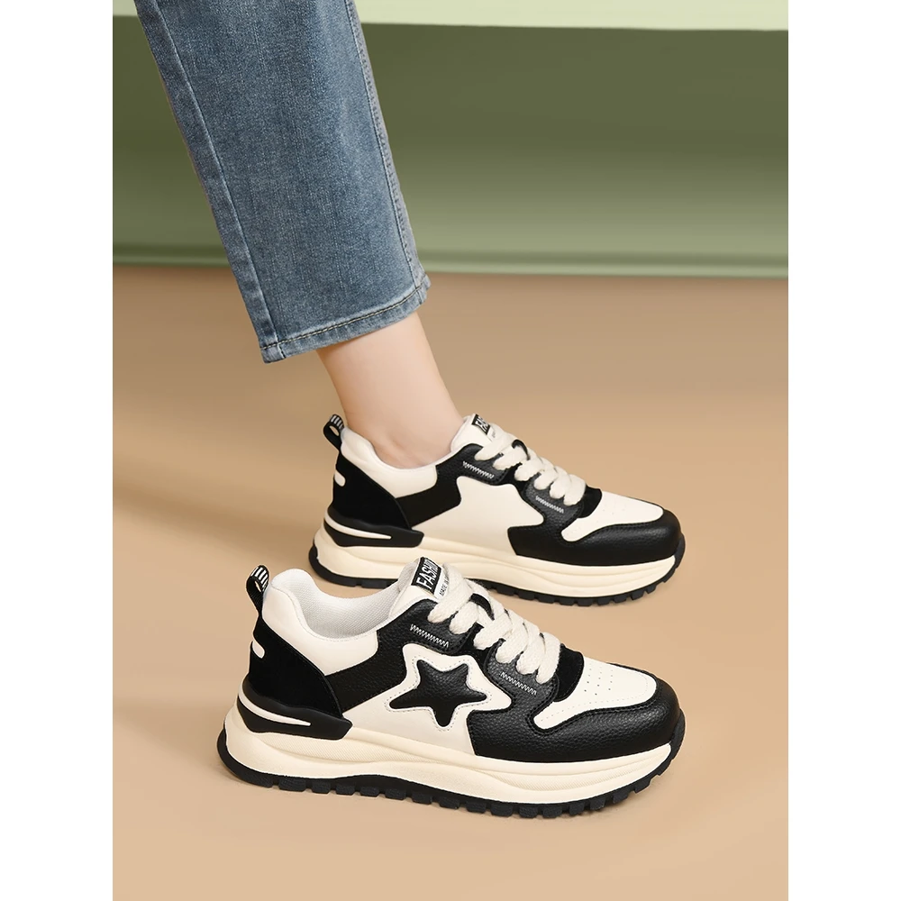 爆款老爹鞋女款2024新款春季星星阿甘鞋厚底软底运动时尚休闲鞋子