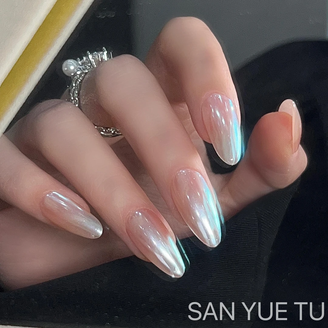 海狸-三月兔手工可穿戴春季花花穿戴式美甲流行魔镜粉穿戴甲