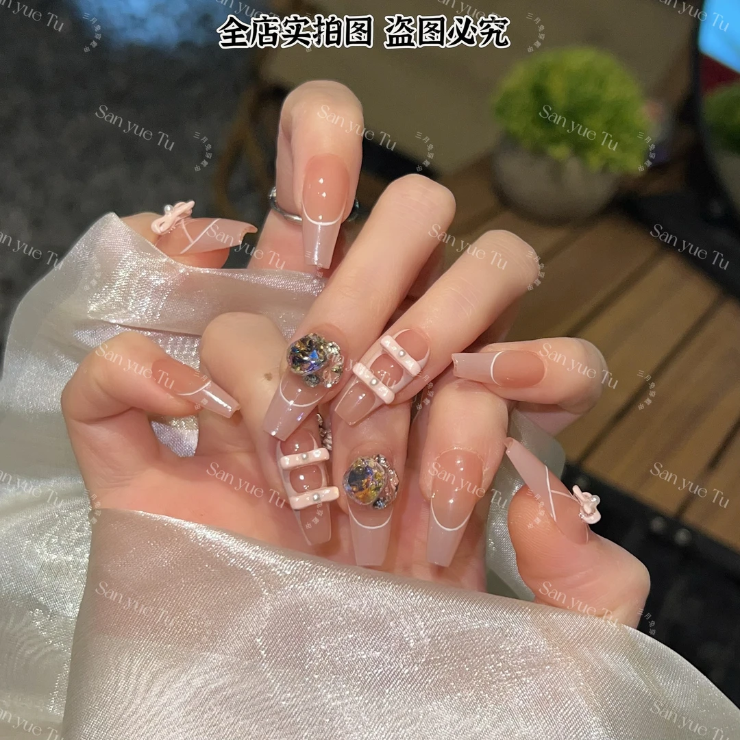 【指尖芭蕾2.0】-三月兔手工夏季显白带钻纯欲定制穿戴甲
