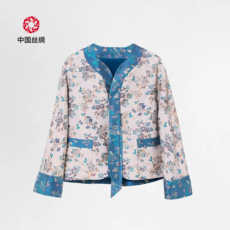 中国丝绸宋锦【蓝紫色海棠 对襟上衣】国风新中式百搭通勤正品女装