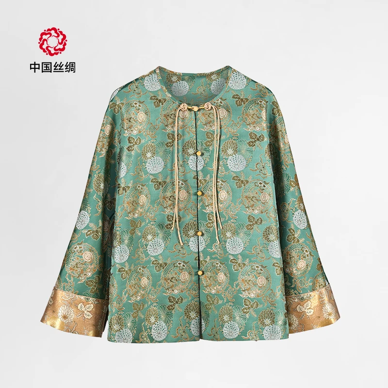 中国丝绸隆鹊『陆美英 团龙八宝秋菊』宋锦对襟上衣国风新中式女装