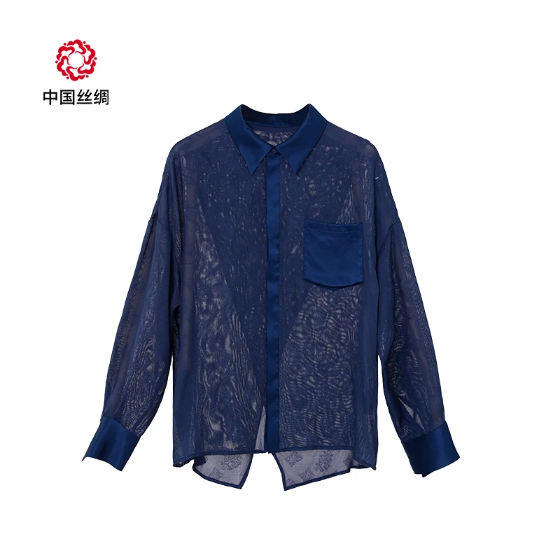 中国丝绸隆鹊『如意茶花』绞罗外套后开叉带口袋夏季透气清凉