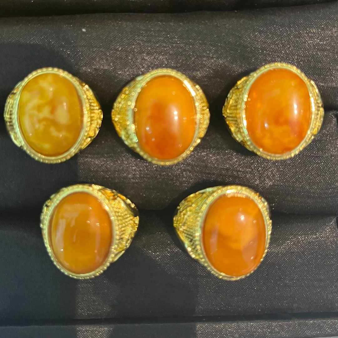 高端奢华大气花蜜蜡圆戒指 男士花蜜开口多样性发货一带证书062