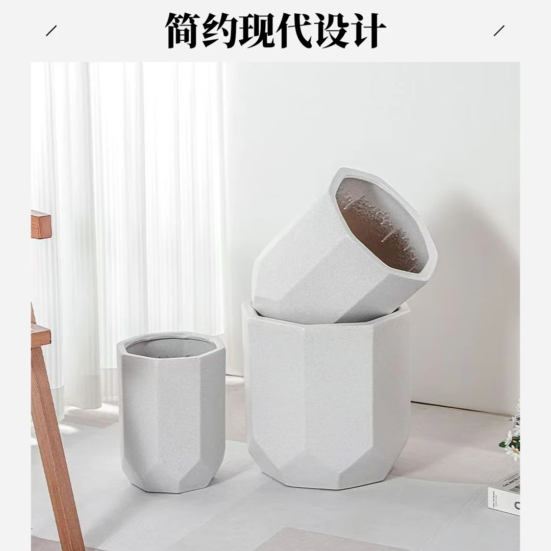 简约风高温烧制钻石八宝落地特大号陶瓷花盆室内阳台庭院