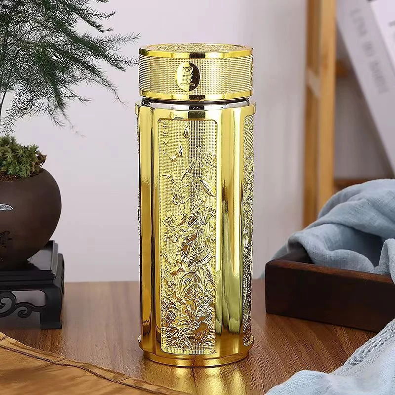 龙凤呈祥金银两色可选保温杯过滤便携创意高档双层礼盒装-2