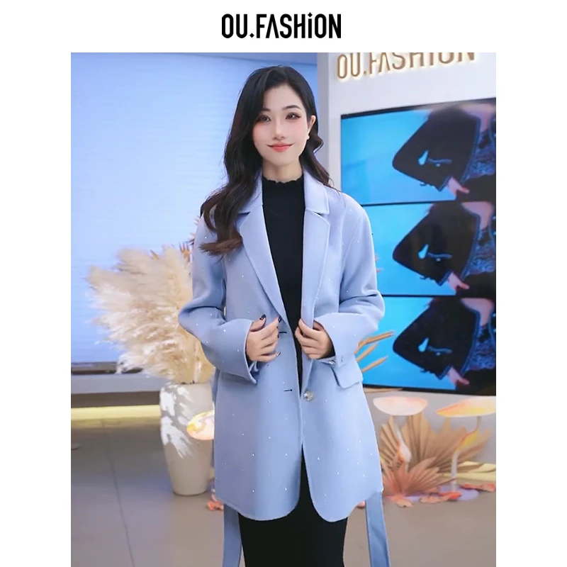 【商场同款】OU.FASHION/欧点小香风中长款秋冬呢大衣1082140229