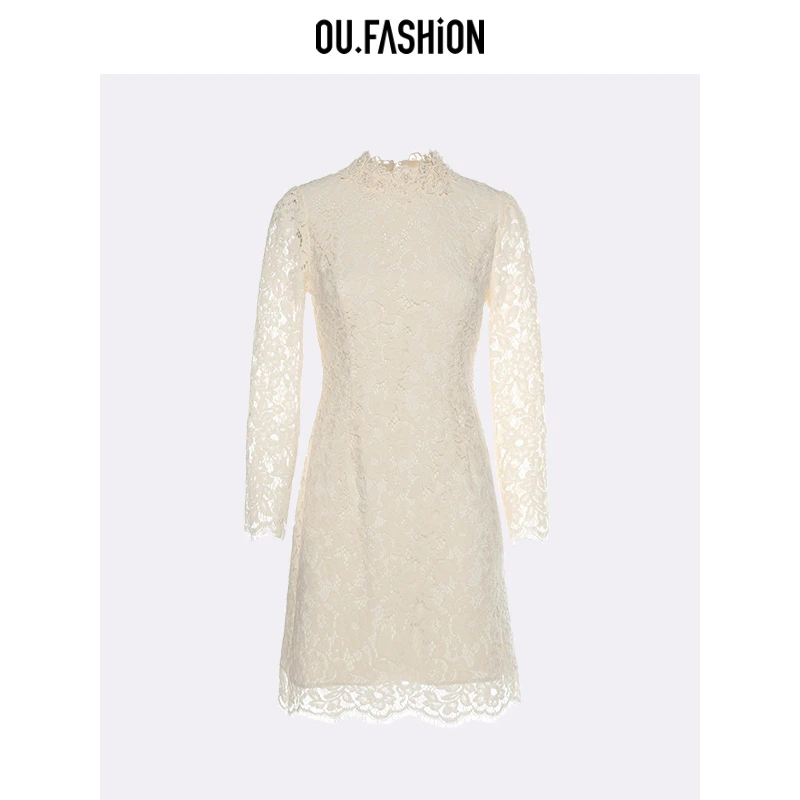 【商场同款】OU.FASHION/欧点法式气质蕾丝裙长袖连衣裙1122340403