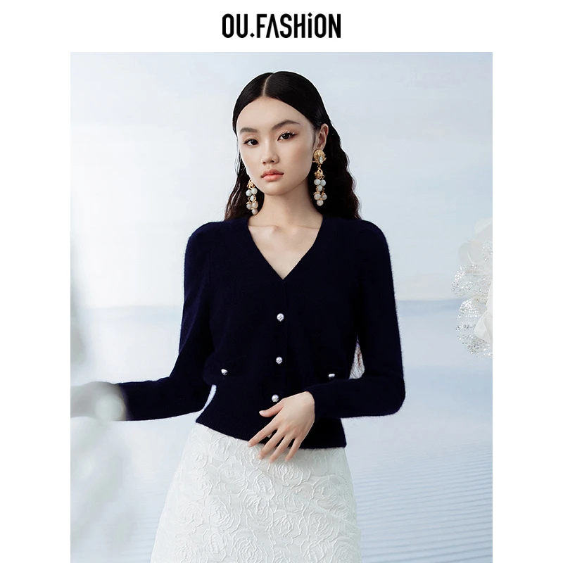 【彭彭echo】OU.FASHION/欧点V领外穿针织毛衣毛织外套女1072340112