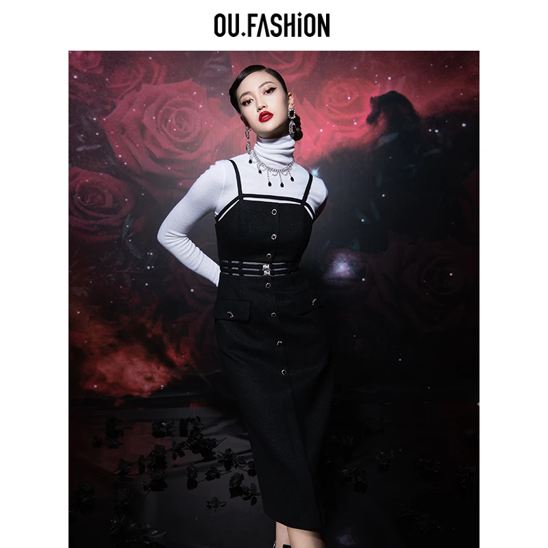 【商场同款】OU.FASHION/欧点吊带连衣裙女1122240649新年热力感