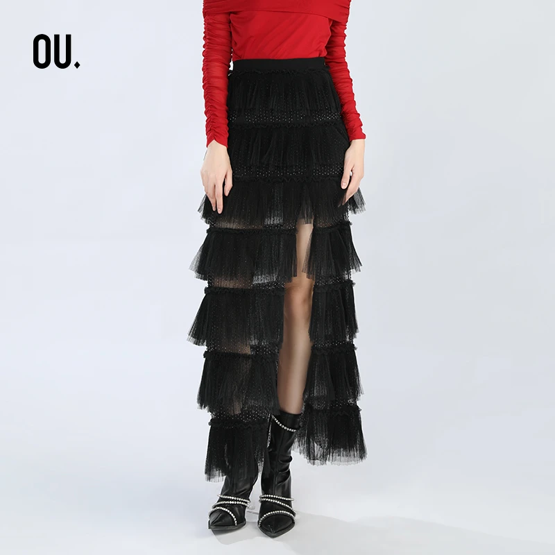 OU.FASHION/欧点长款半身裙6112230105热力感