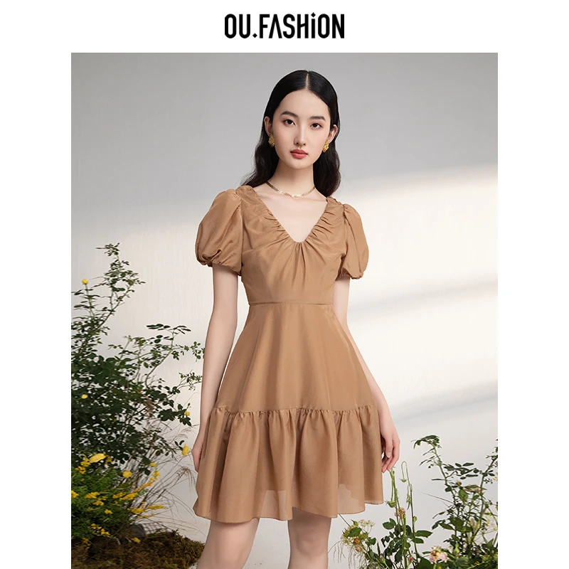 【商场同款】OU.FASHION/欧点夏季设计感显瘦女装连衣裙1122320555