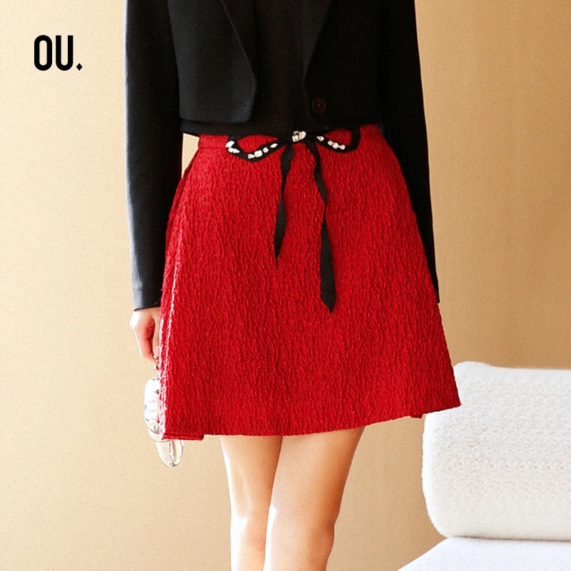 【媛媛】OU.FASHION/欧点时尚气质优雅精致纯色短裙1112210257