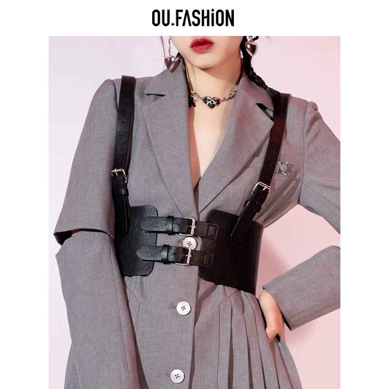 OU.FASHION/欧点时尚腰封外搭背带松紧吊带背心女配饰6182310211
