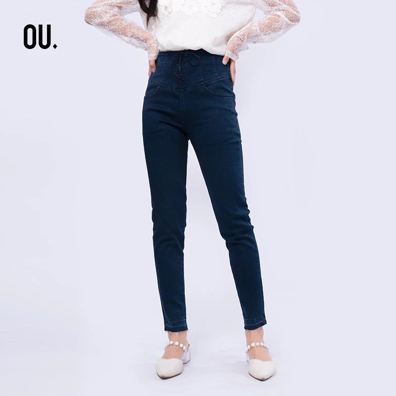 【商场同款】OU.FASHION/欧点显瘦特色收腰系带牛仔裤1203153047