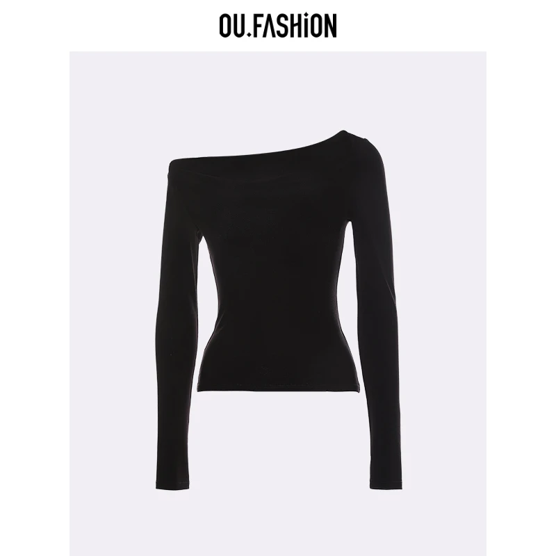 【商场同款】OU.FASHION/欧点露肩设计百搭长袖T恤上衣1032340314