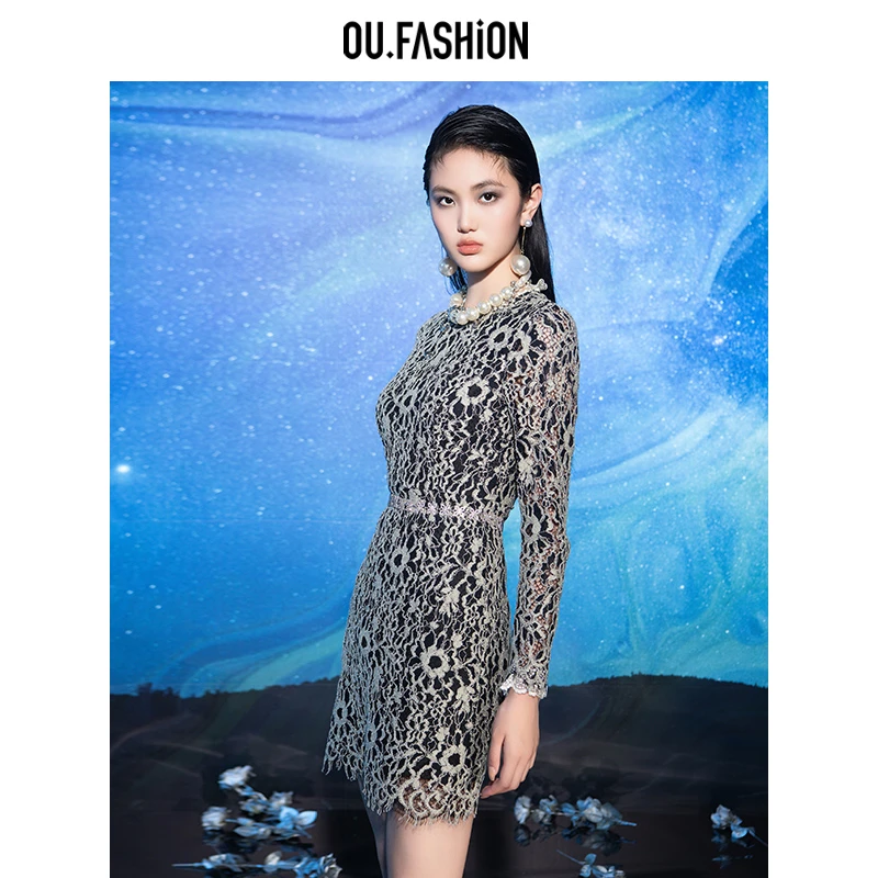 【商场同款】OU.FASHION/欧点蕾丝连衣裙女1122240517新年热力感