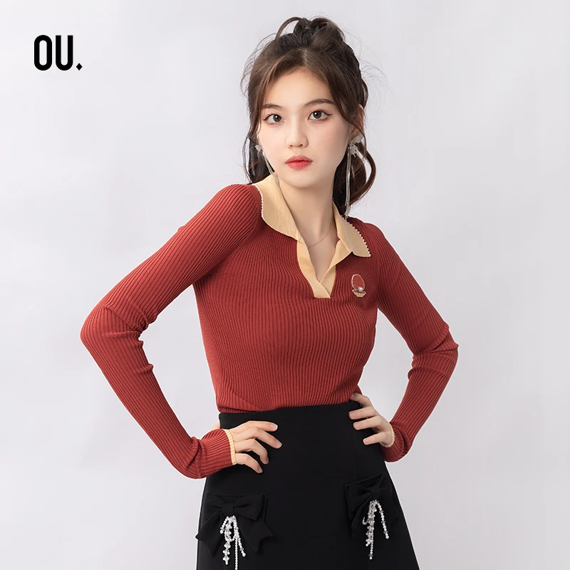 【商场同款】OU.FASHION/欧点时尚气质清纯长袖毛衣 1213173010