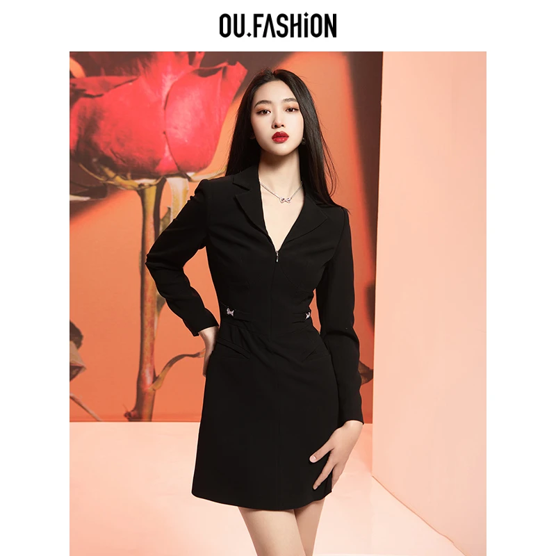 【商场同款】OU.FASHION/欧点收腰西装连衣裙简约修身裙1122310149