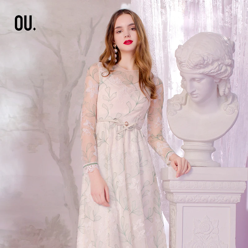【商场同款】OU.FASHION/欧点法式优雅显瘦长袖连衣裙1203133010