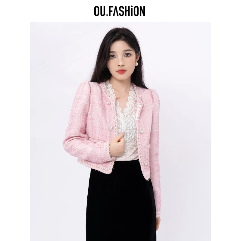 OU.FASHION/欧点法式小香风短外套长袖上衣6072330155热力感