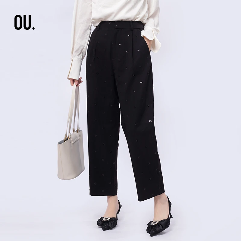 【商场同款】OU.FASHION/欧点时尚直筒宽松休闲西装裤1102140263