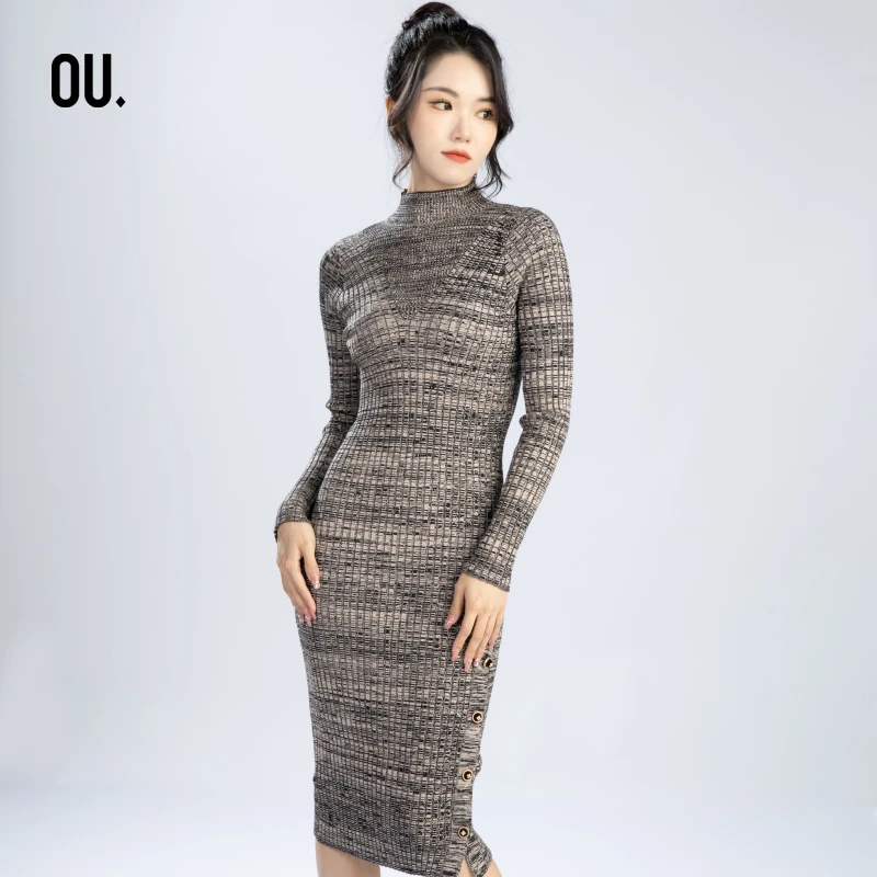 【商场同款】OU.FASHION/欧点秋冬季可外搭长袖连衣裙1122140510