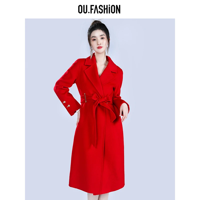 OU.FASHION/欧点羊毛长袖中长款大衣冬季6082240165热力感