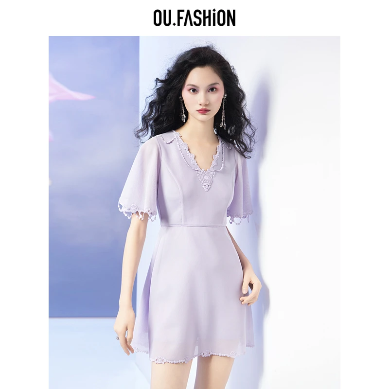 【商场同款】OU.FASHION/欧点气质简约小个子短袖连衣裙1122320017