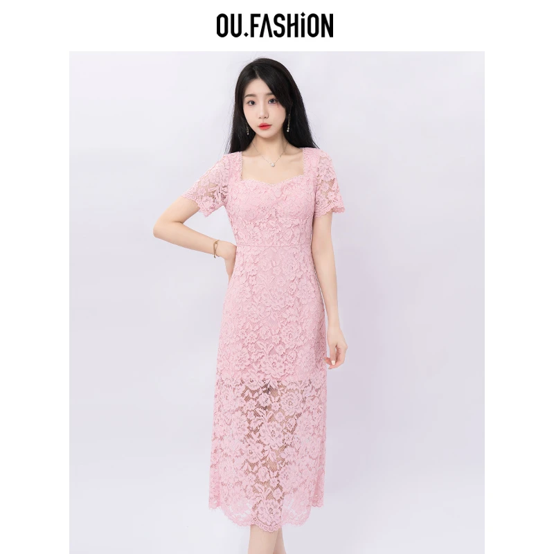 OU.FASHION/欧点蕾丝连衣裙轻奢气质修身裙子显瘦优雅6122320033