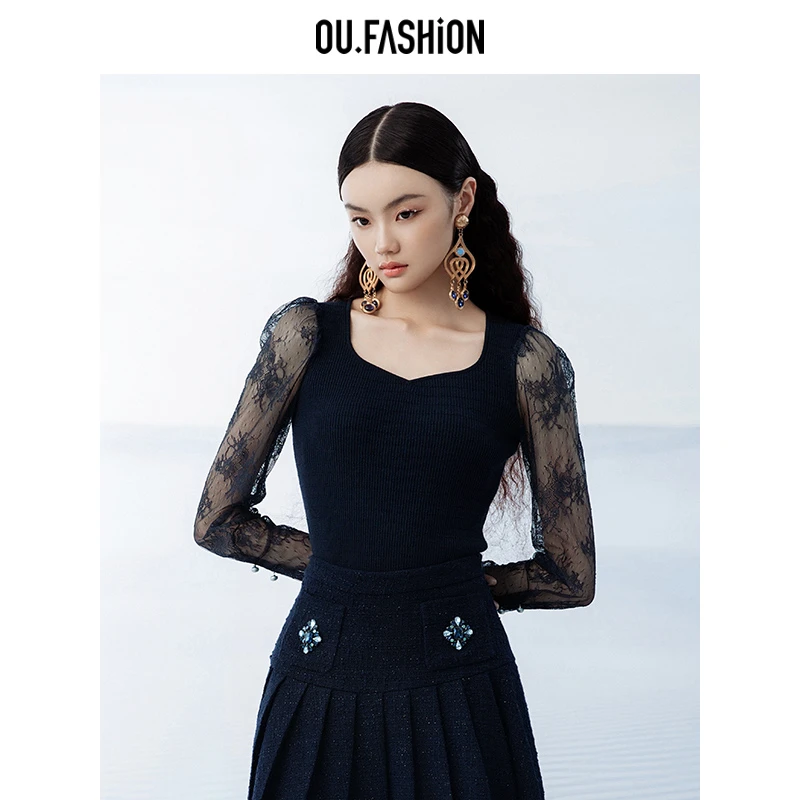 【商场同款】OU.FASHION/欧点百搭上衣针织毛针套头衫1042340537