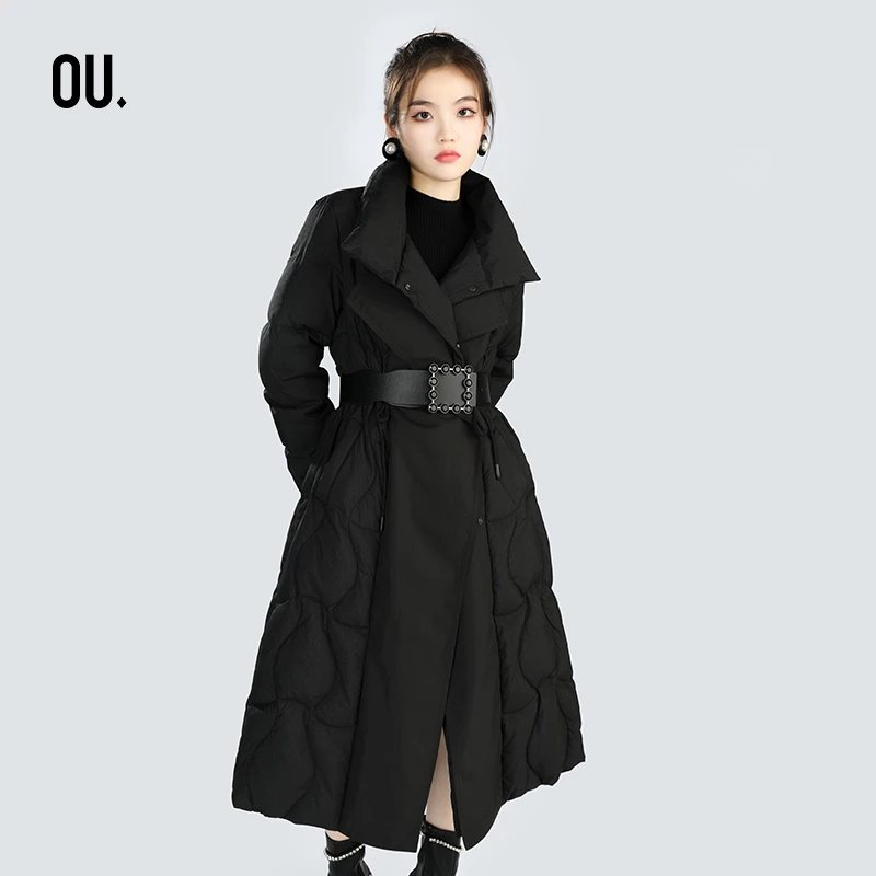 OU.FASHION/欧点时尚华丽气质长款羽绒服配送腰带6092240132