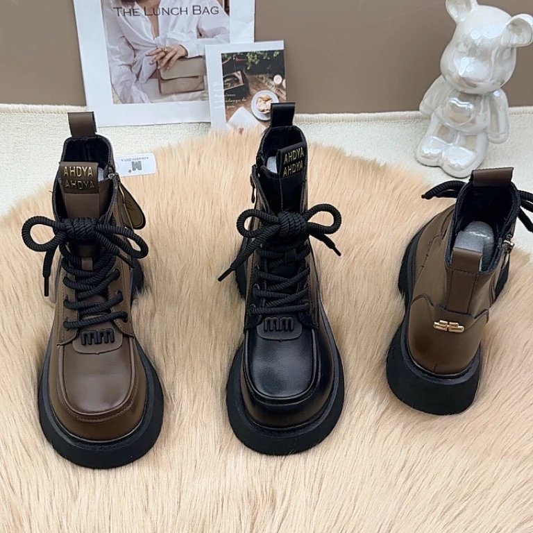 【专柜版本】软皮马丁靴女2024年秋冬季加绒二棉鞋轻便洋气加绒短靴