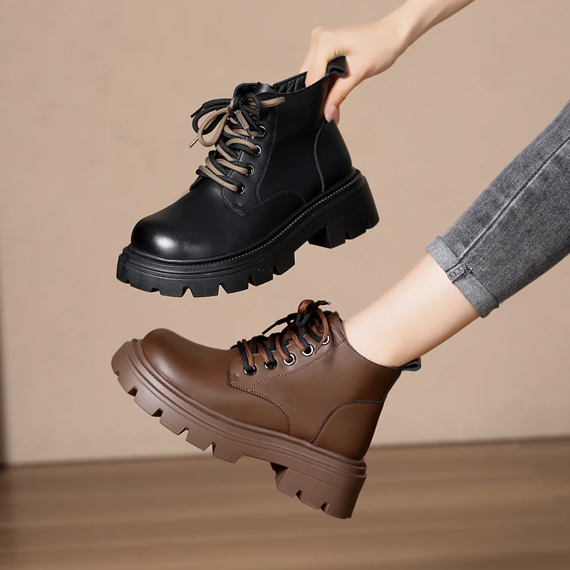 马丁靴女款英伦风2023新款秋季松糕厚底单靴子增高炸街短靴小码34