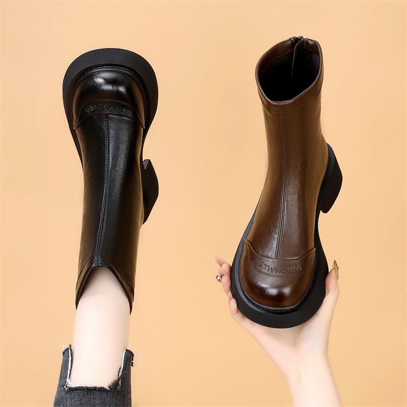 英伦风厚底马丁靴女女2025新款帅气冬季加绒中筒靴圆头显瘦瘦短靴