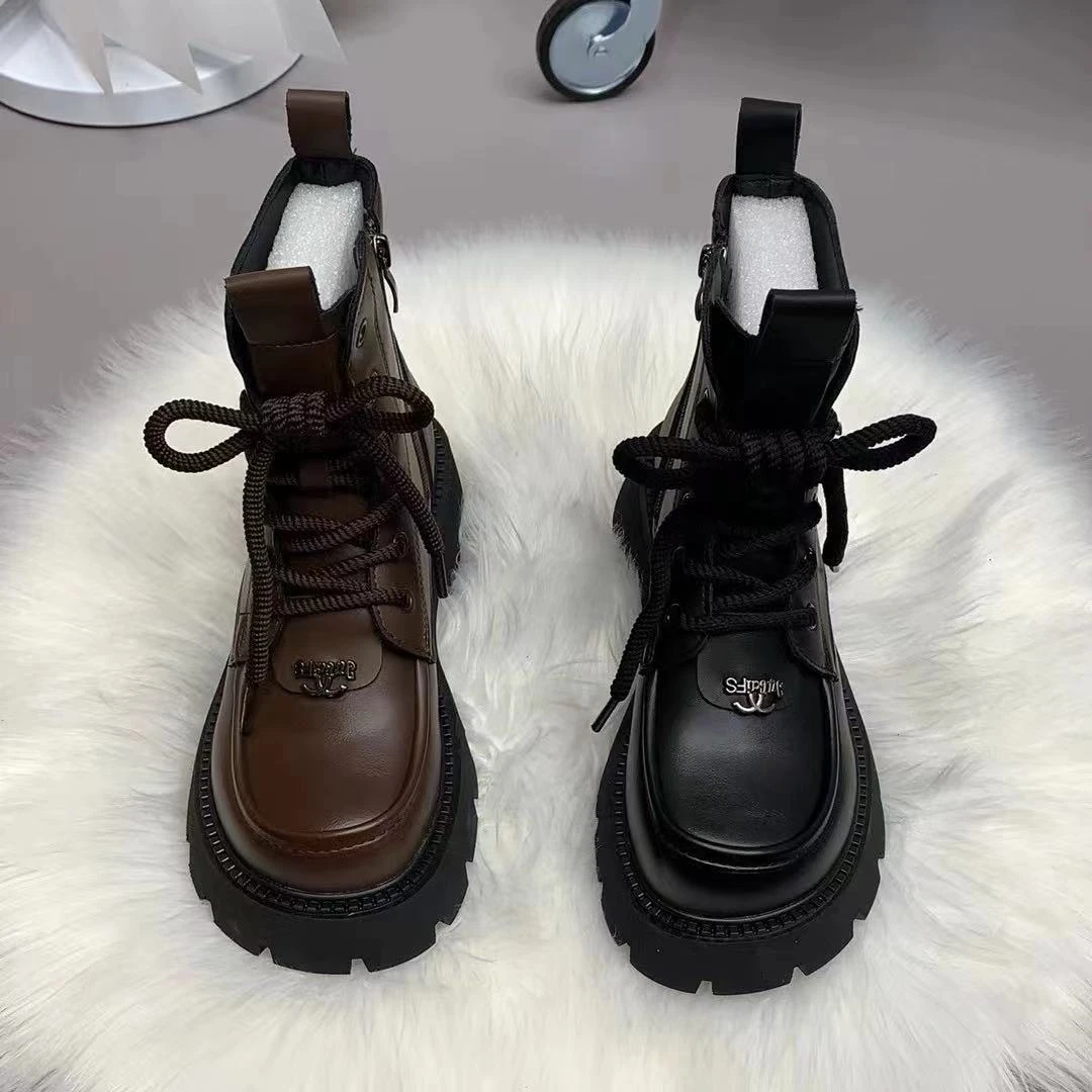 厚底马丁靴女2024秋冬新款英伦风靴子时尚百搭防滑小个子加绒短靴