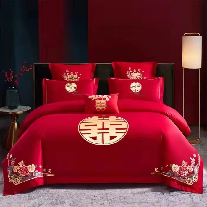 2024年新款 全棉刺绣双喜字 婚庆四件套，标准号200*230