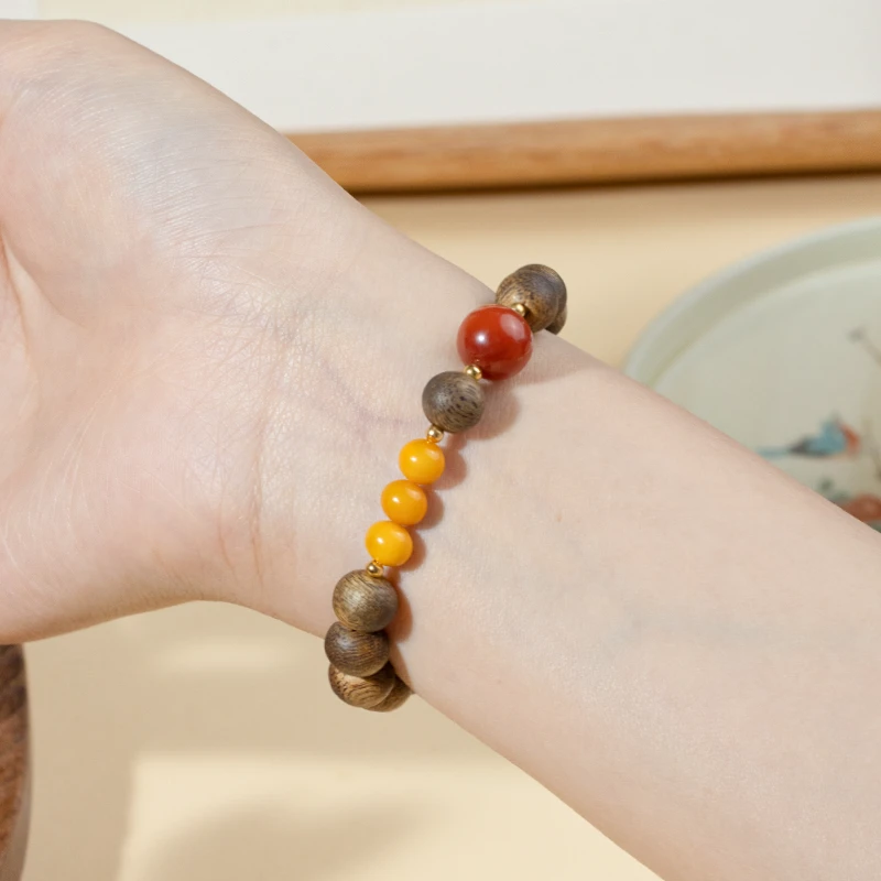 【国色·暮光玫瑰】海南莺歌绿奇楠·9分沉·沉香单圈手串（多样性发一）