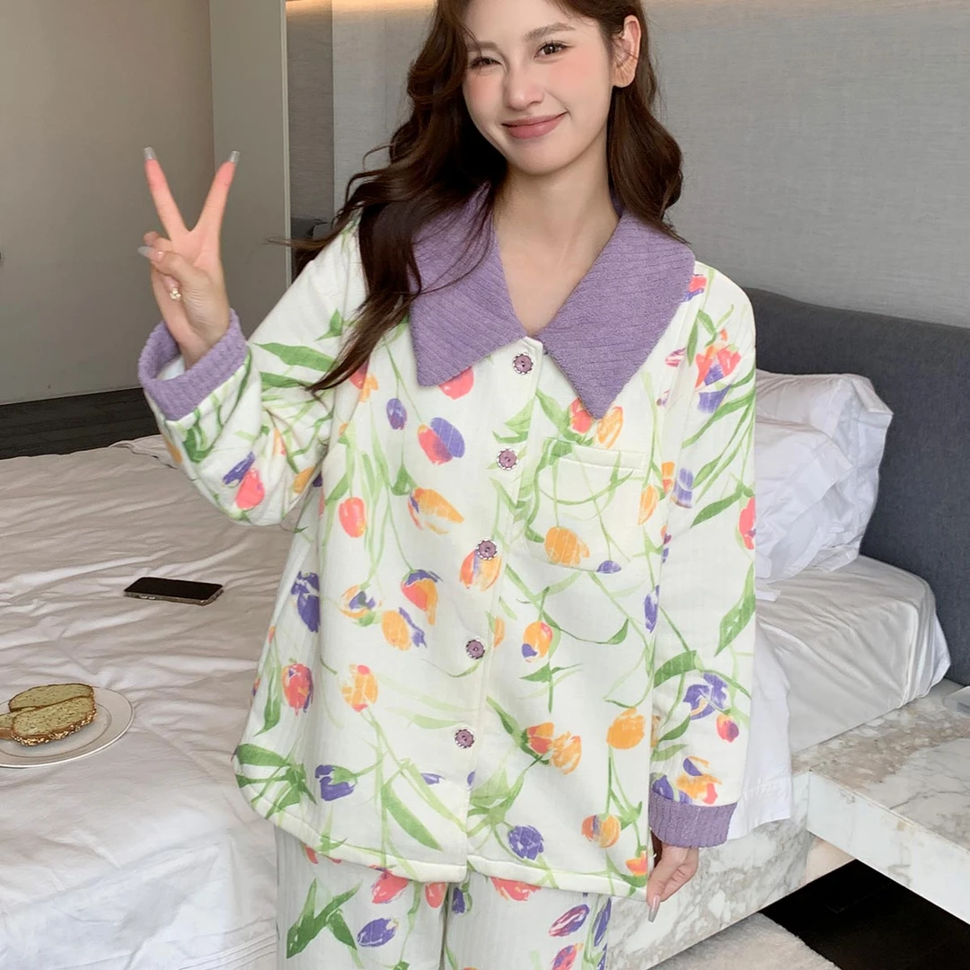 【秋冬空气棉月子服】纯棉产后10月份12哺乳喂奶孕妇睡衣女保暖加厚