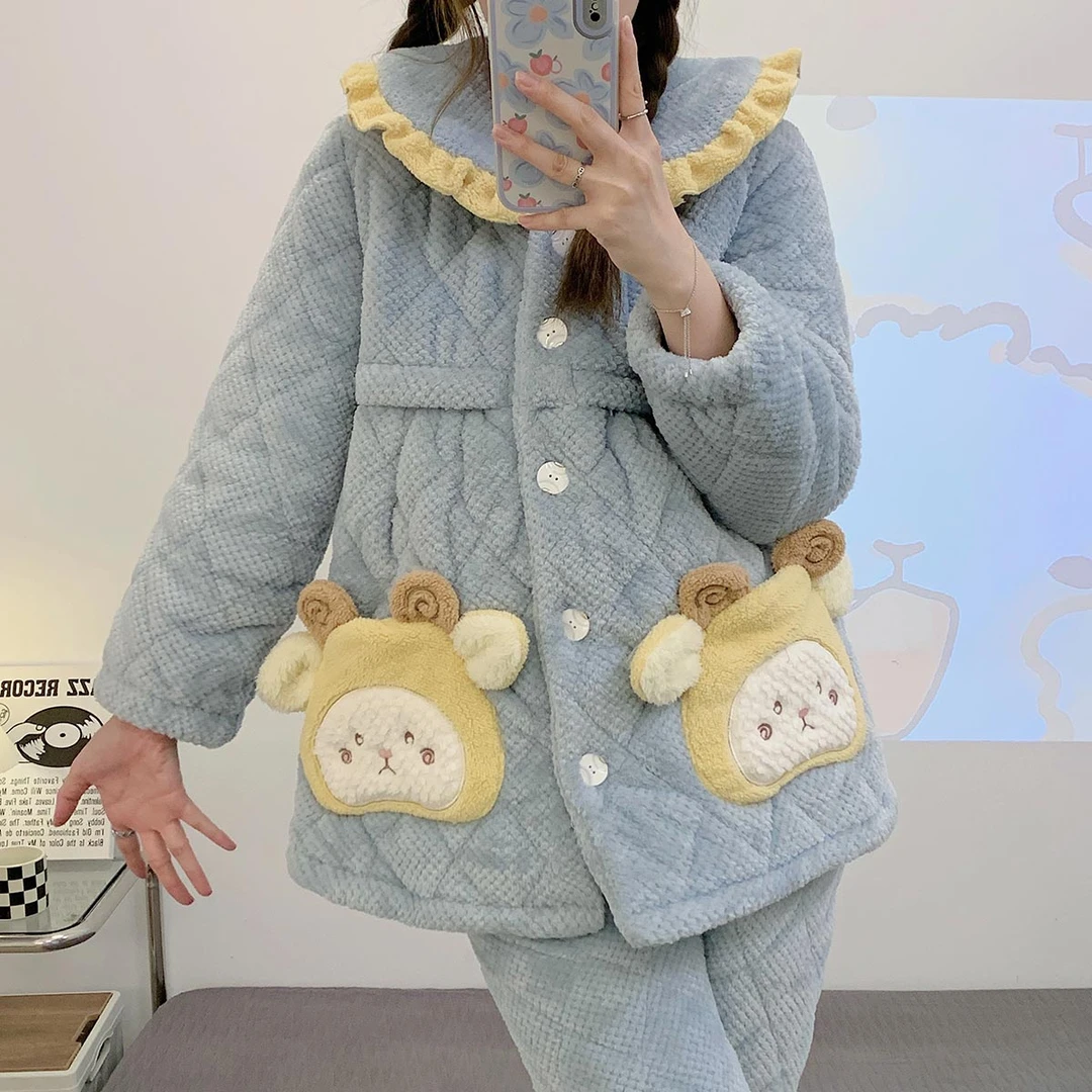 【三层夹棉棉袄】月子服冬天孕妇哺乳睡衣产后加绒加厚产后12-1-2月