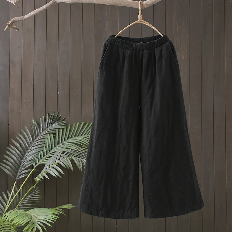 大码复古大码麻料加厚阔腿裤
