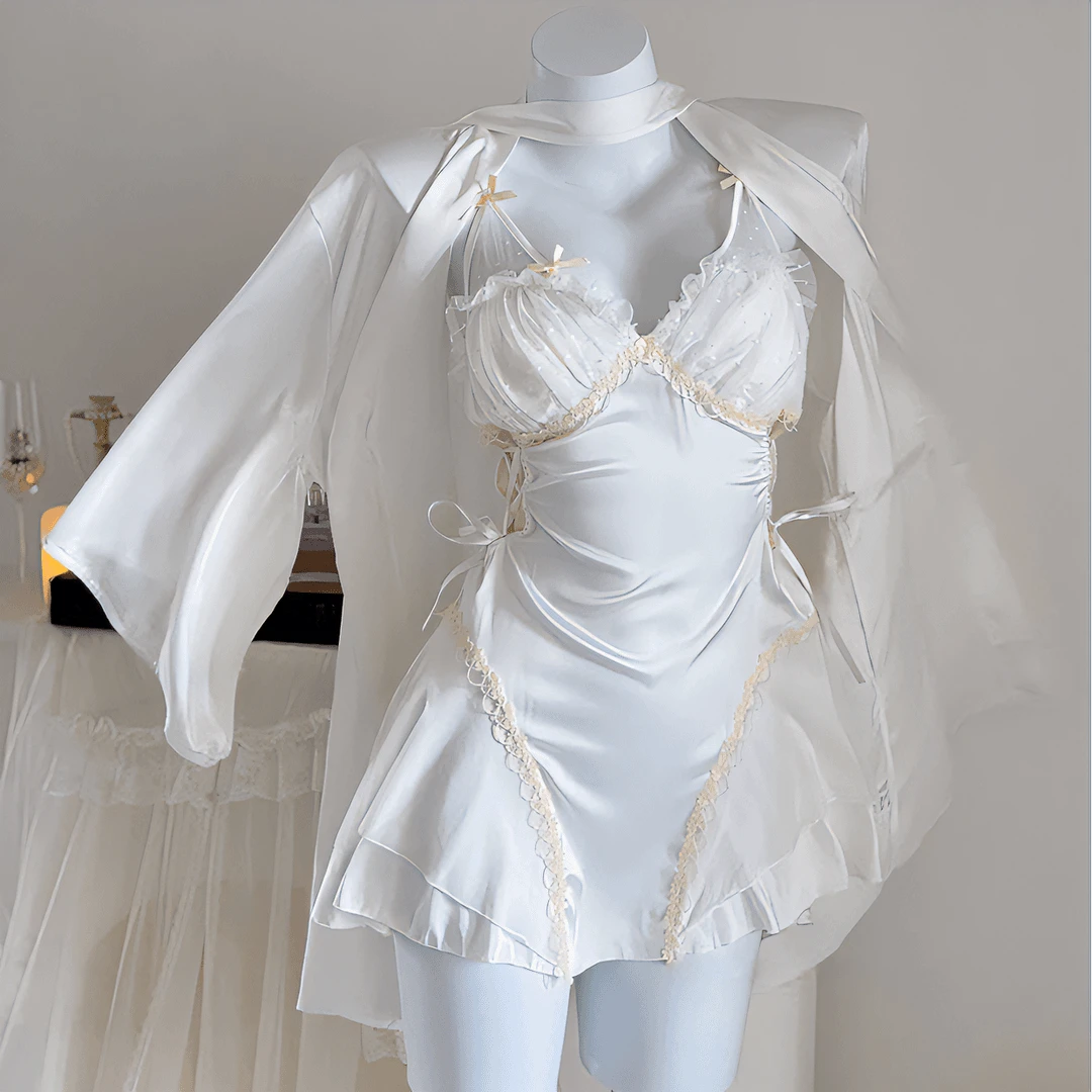 【白月光之吻】法式纯欲风睡裙女带胸垫性感蕾丝显瘦吊带睡袍套装夏