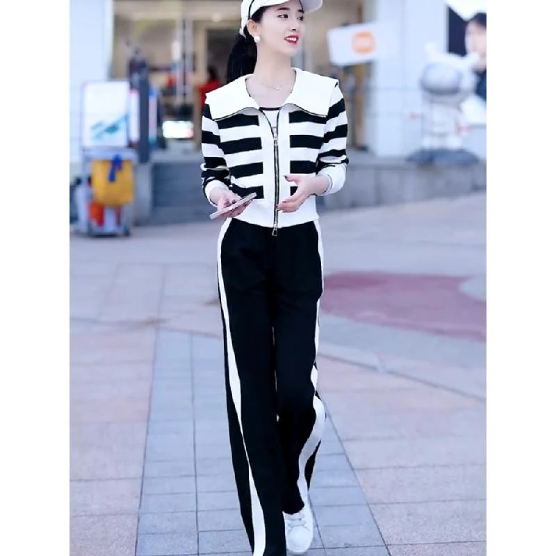 TOUCH MISS时髦休闲套装女士2024入春新款简约线条宽松显瘦两件套