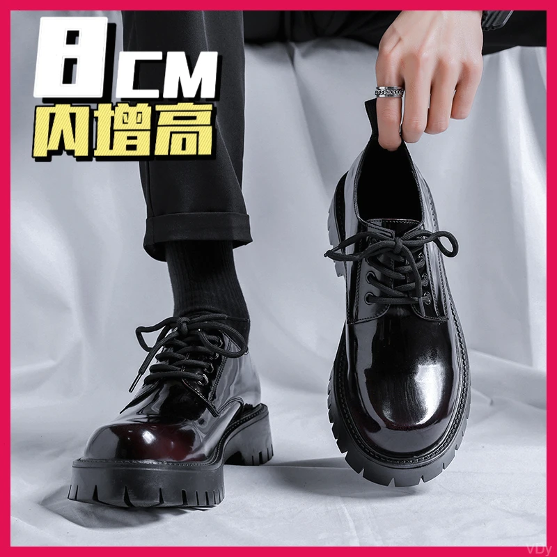 秋季皮鞋男隐形增高10cm百搭上档次新款一脚蹬商务轻奢男鞋爆款男