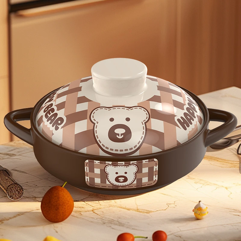 柚米一粒卡通熊干烧锅陶瓷砂锅浅锅炒菜煲仔饭啫啫煲炖锅焖煲家用