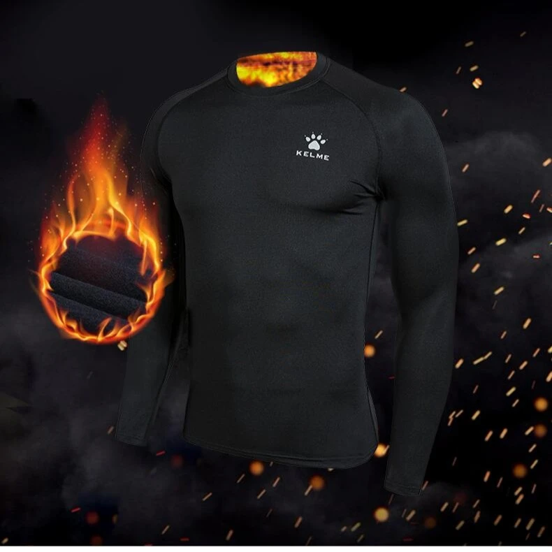 卡尔美旗舰店训练健身服男长袖速干加绒打底t恤冬训训练BX