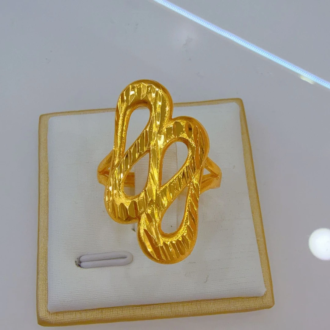铜合金亚克力戒指 女款中古金色女士指环尾戒活口简约戒指